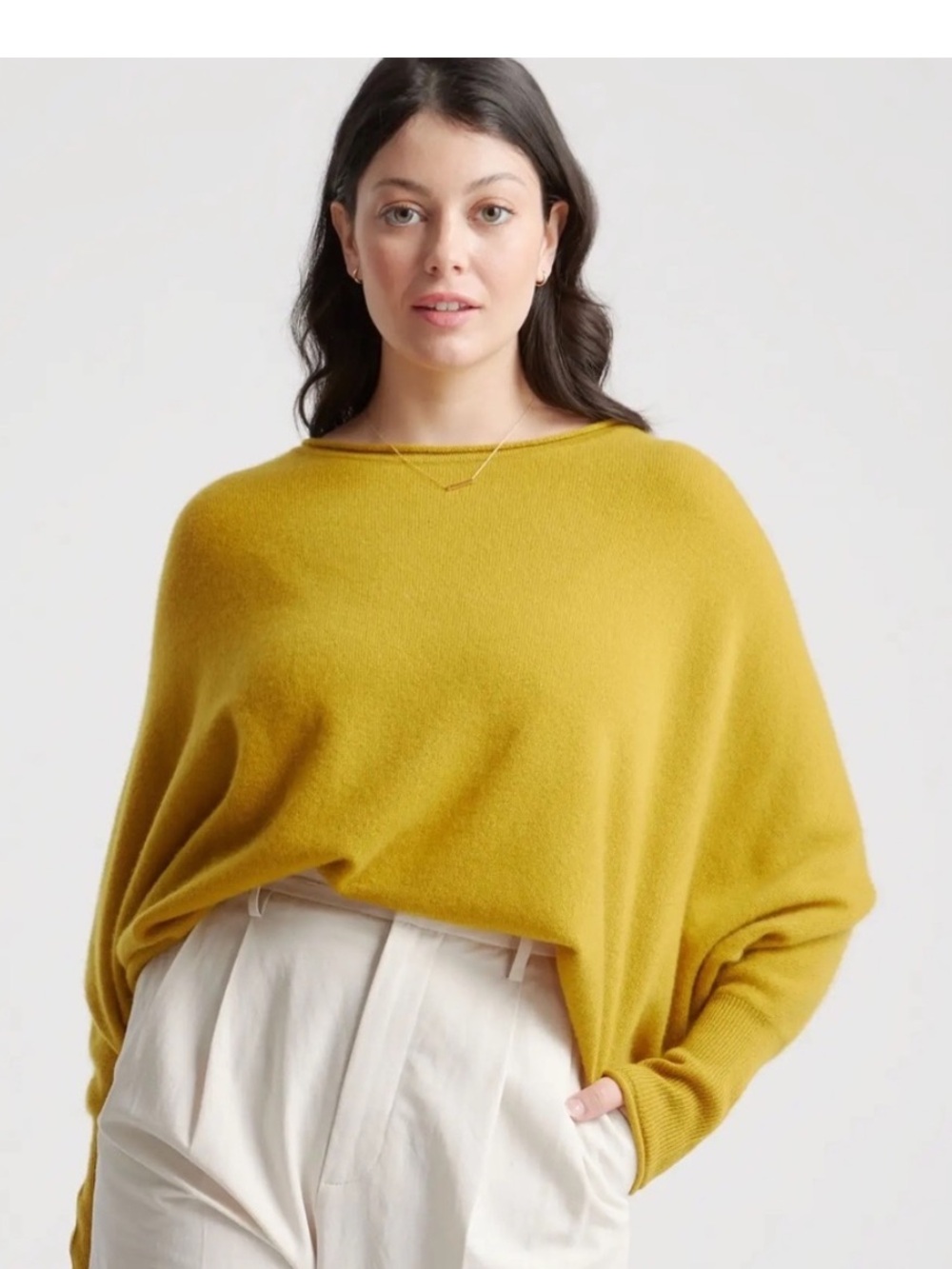 Mongolian Cashmere Batwing Sweater in Spicy Mustard XS